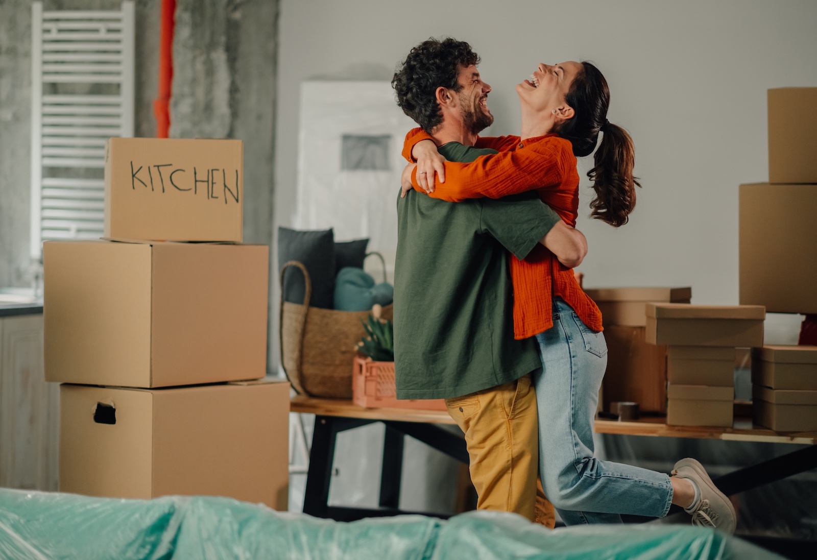 happy family in new home