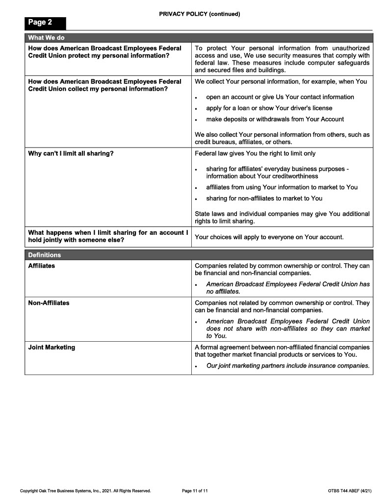 Mobile privacy policy abe federal credit union